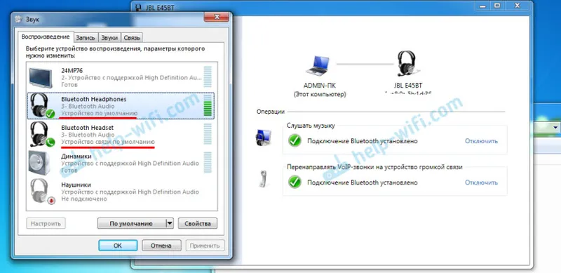Nastavení sluchátek Bluetooth (hudba) a mikrofonu Bluetooth v systému Windows 7