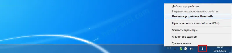 Bluetooth ikona u ladici sustava Windows 7