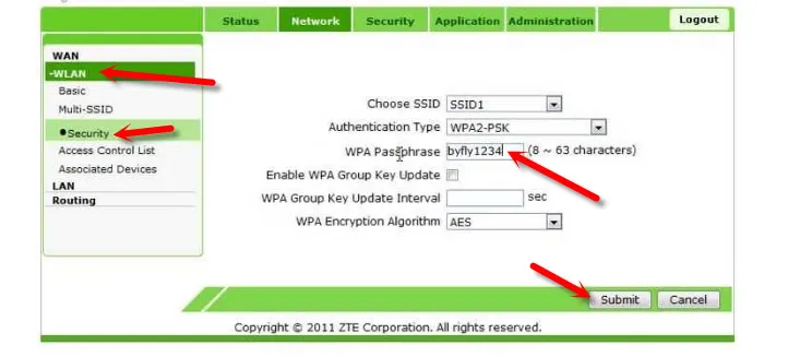 Заміна пароля Wi-Fi мережі на ZTE ZXV10 H108L