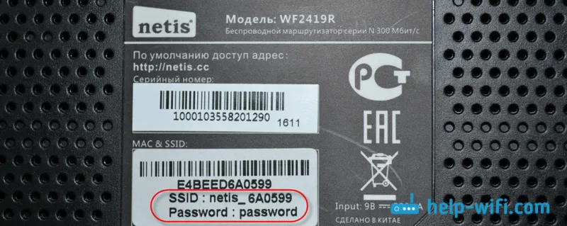 Стандартний пароль роутера Netis WF2419R