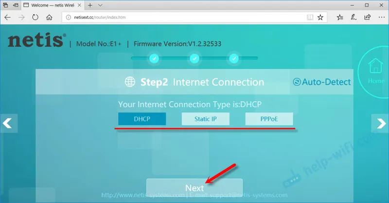 Конфигуриране на DHCP, статичен IP, PPPoE връзка на Netis E1 + ретранслатор