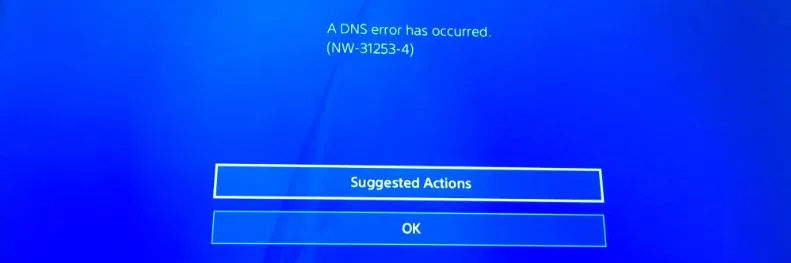 Napaka DNS v PlayStation 4: NW-31253-4, WV-33898-1, NW-31246-6, NW-31254-5, CE-35230-3, NW-31250-1