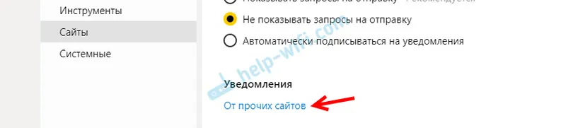 Správa upozornení push z webových stránok v prehliadači Yandex