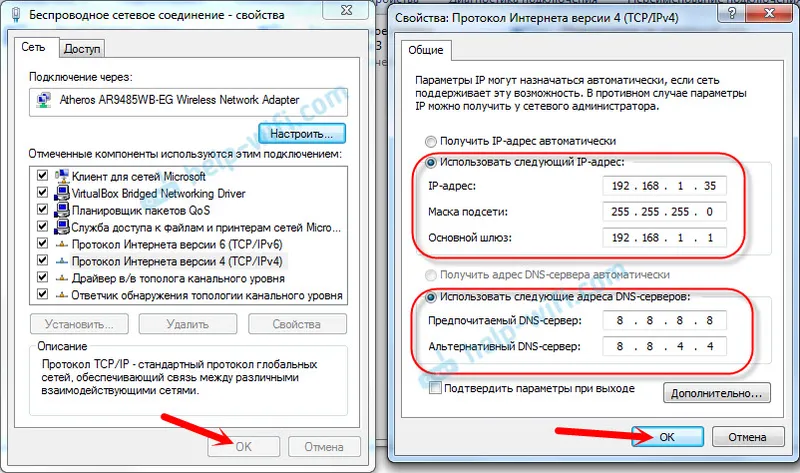 Statičke postavke za IP, masku podmreže, zadani prolaz pri povezivanju putem usmjerivača u sustavu Windows 7