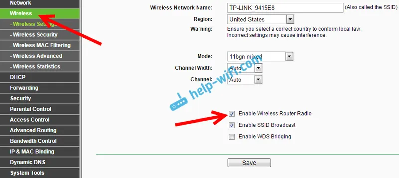 Uključite Wi-Fi u postavkama Tp-Link