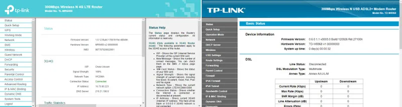 web sučelje ADSL ili 3G / 4G modem TP-Link