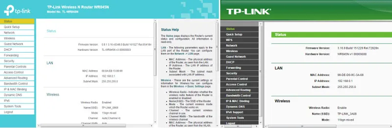 Различни уеб-интерфейси на TP-Link