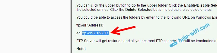 FTP adresa poslužitelja na TP-LINK usmjerivaču