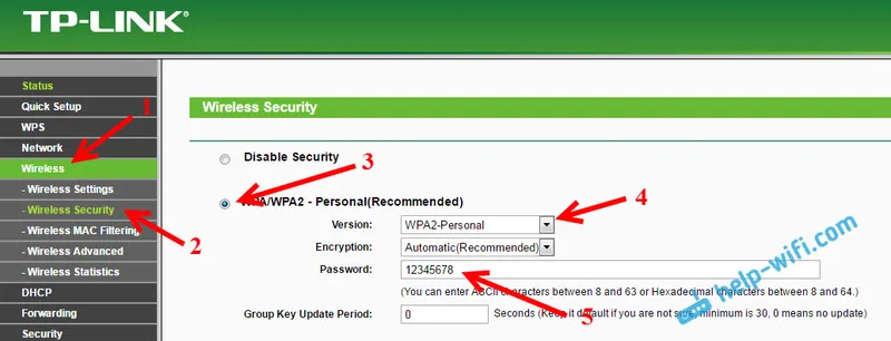 TL-MR3220: Задаване на парола за Wi-Fi