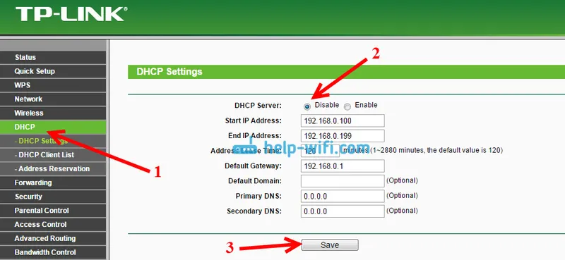 TP-LINK: Onemogućite DHCP da WDS ispravno radi