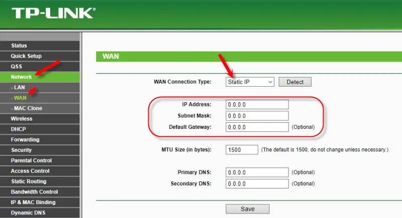 Статичний IP при підключенні TP-Link до модему