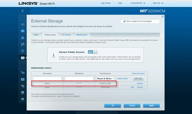 Достъп до мрежово устройство чрез Linksys WRT3200ACM: Задаване на права за достъп