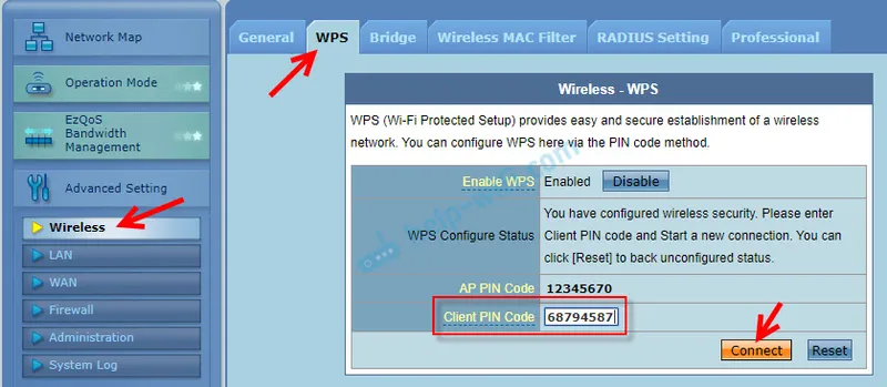 Podłączanie drukarki do Wi-Fi za pomocą kodu PIN WPS